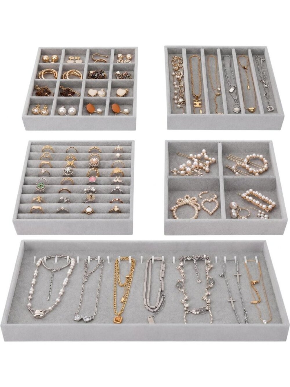 Stackable 14in Jewelry Organizer Set of 5 Trays with Dividers for Earrings